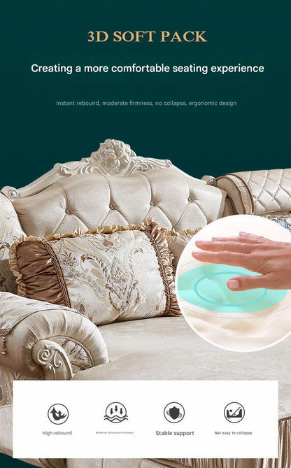 Luxury European Royal Living Room Sofa Set With Ottoman