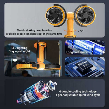 8000mAh F7300 Double headed Outdoor Camping Fan