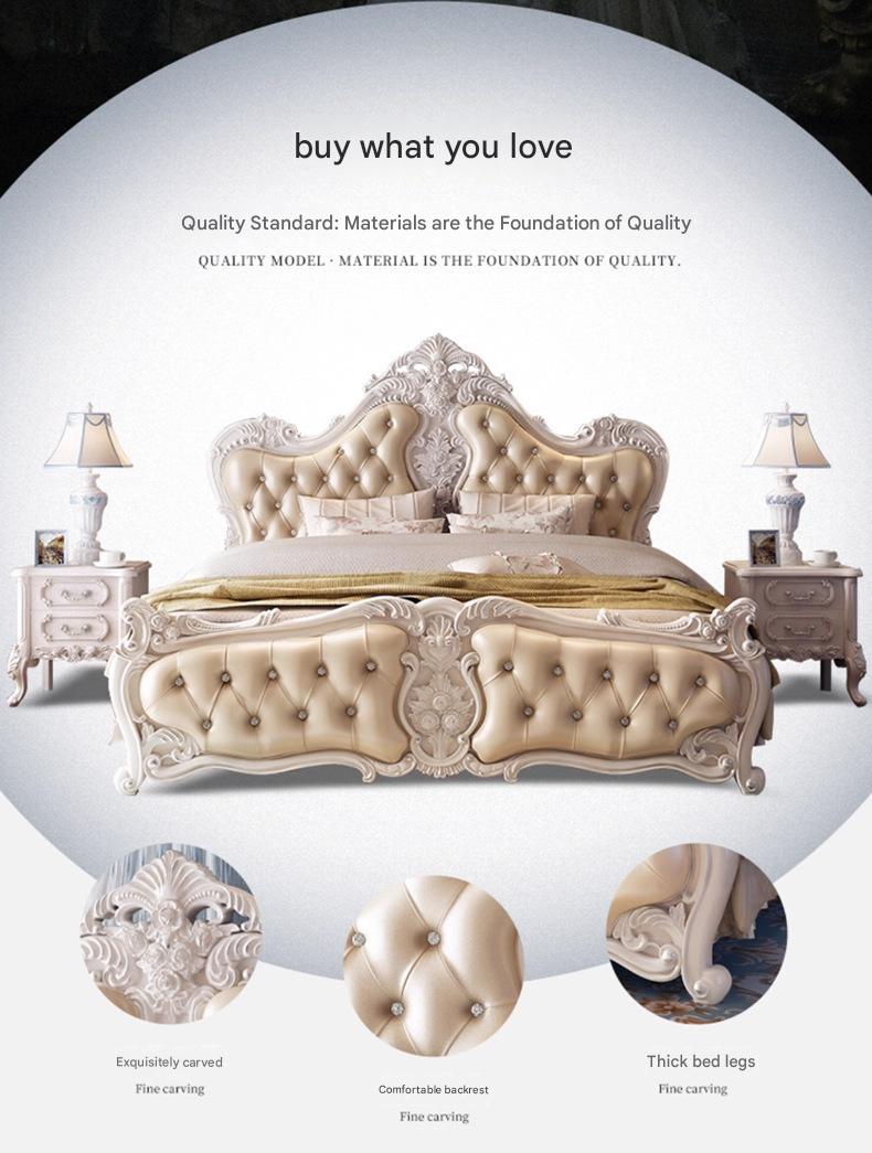 Luxury European French Wood Princess Double Bed