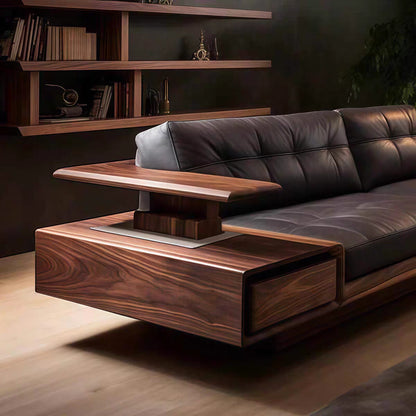 Luxary Walnut Solid Wood Leather Sofa
