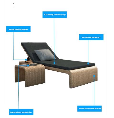 Outdoor Rattan Sun Lounger with Adjustable Backrest And Side Table
