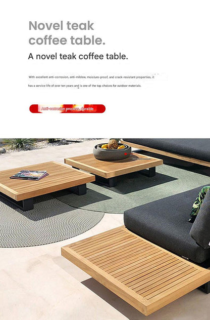 Luxury Outdoor Wooden Sofa Set with Cushions and Tables