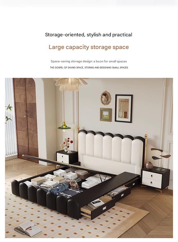 Modern Leather Double Bed with Curved Headboard
