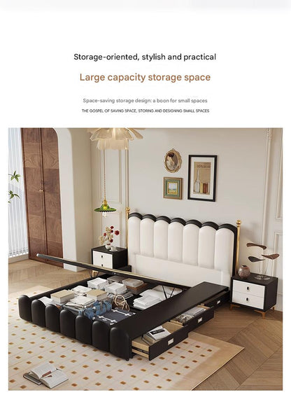 Modern Leather Double Bed with Curved Headboard