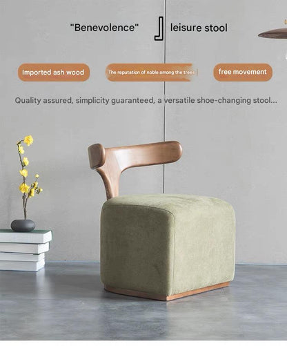 Modern Scandinavian Wooden Stool with Backrest
