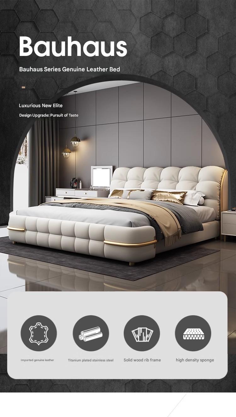 Luxury Upholstered Double Leather Bed with Storage