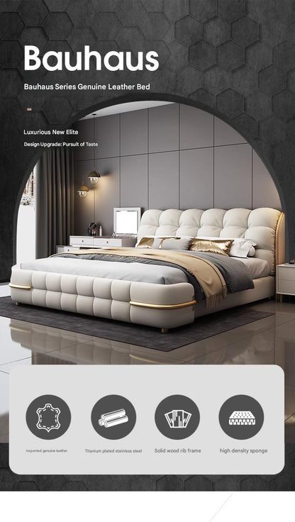 Luxury Upholstered Double Leather Bed with Storage