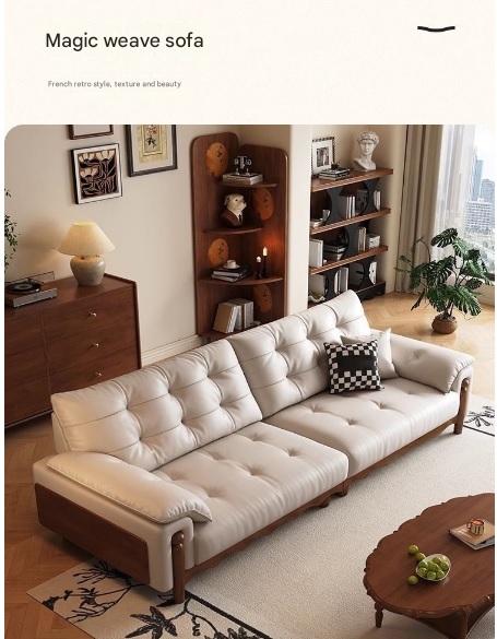 Retro Wooden Leather Sofa