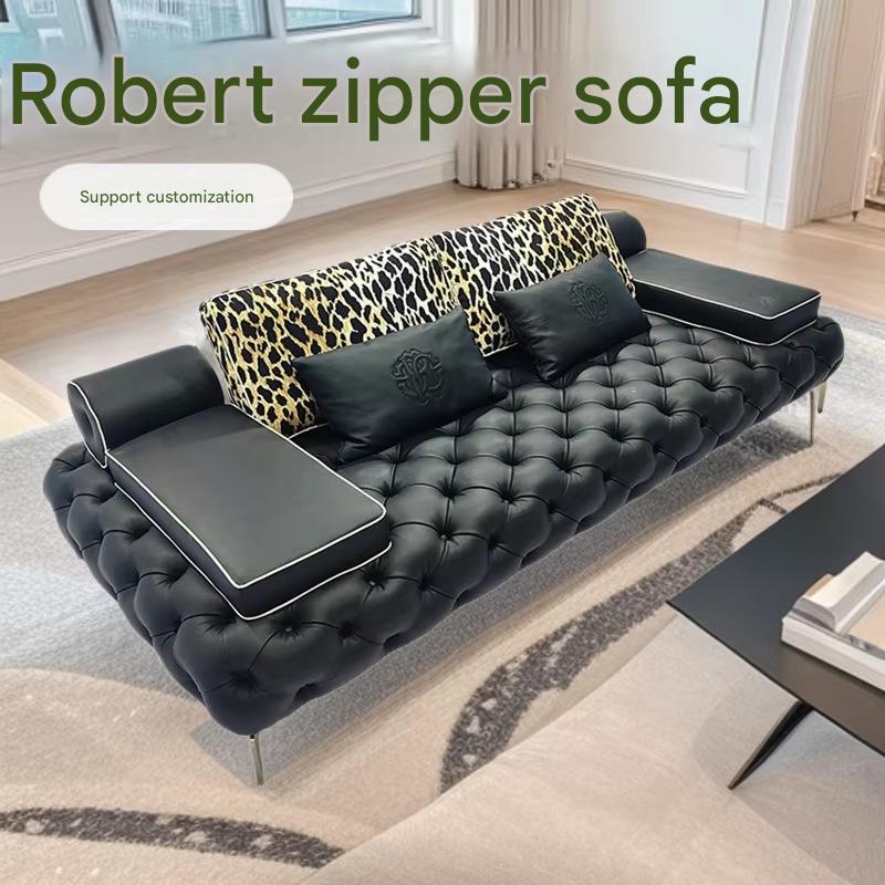 Luxury Tufted Leather Pull ButtonSofa
