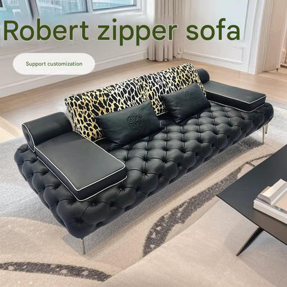 Luxury Tufted Leather Pull ButtonSofa