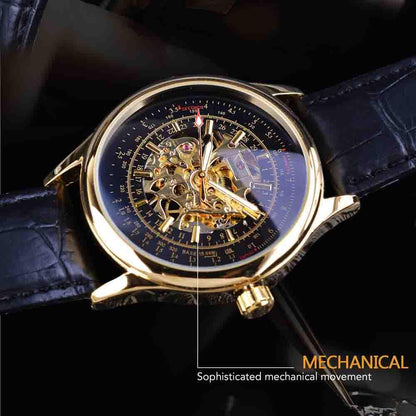 FORSINING Mens Retro Golden Watch