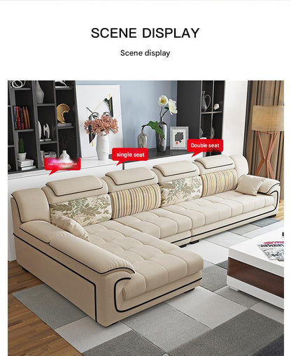 Modern L-Shaped Fabric Sectional Sofa With Adjustable Headrests