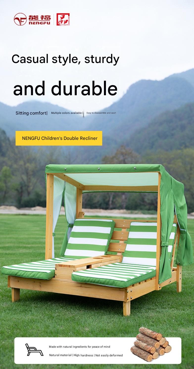 Kids Outdoor Double Lounge Chair with Canopy and Cushion