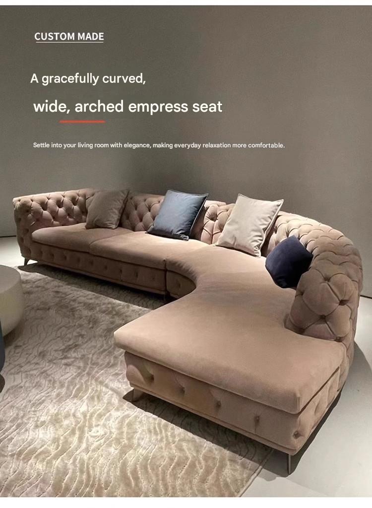 Modern Tufted Pull Buckle Arc Velvet Corner Sectional Sofa Set