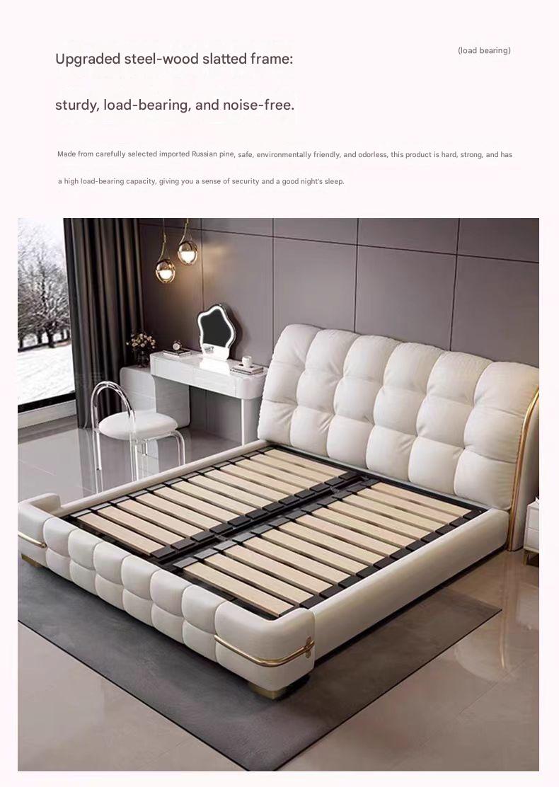 Luxury Upholstered Double Leather Bed with Storage