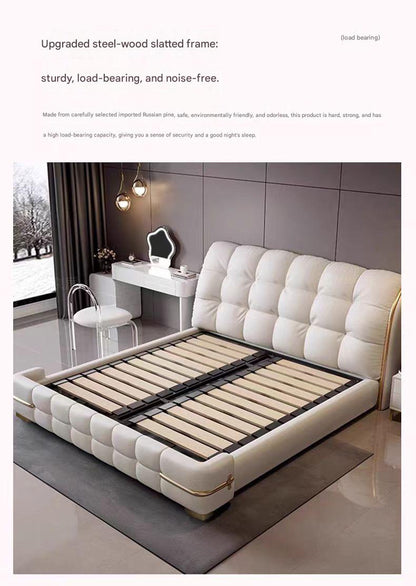 Luxury Upholstered Double Leather Bed with Storage
