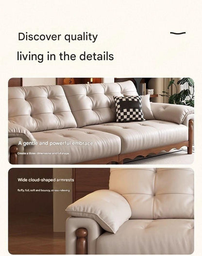 Retro Wooden Leather Sofa