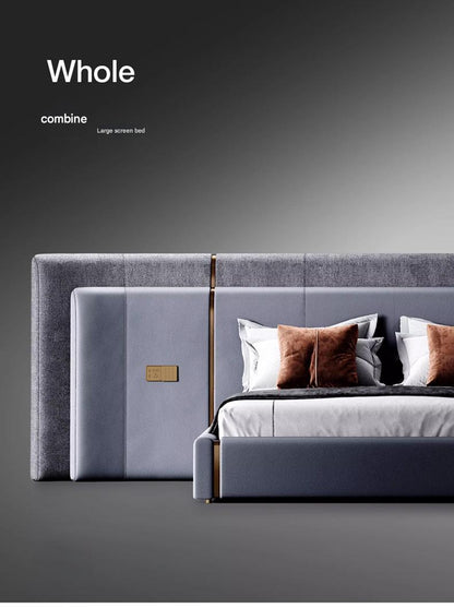 Italian Luxury Leather King Size Bed with Wide Headboard