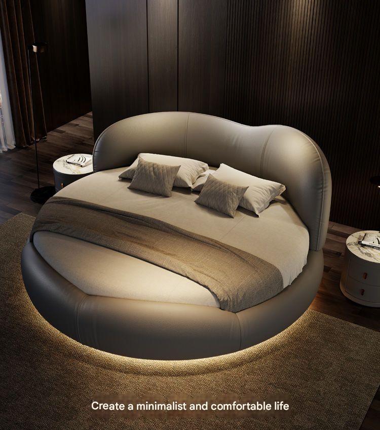 Luxury Round Leather Bed With LED