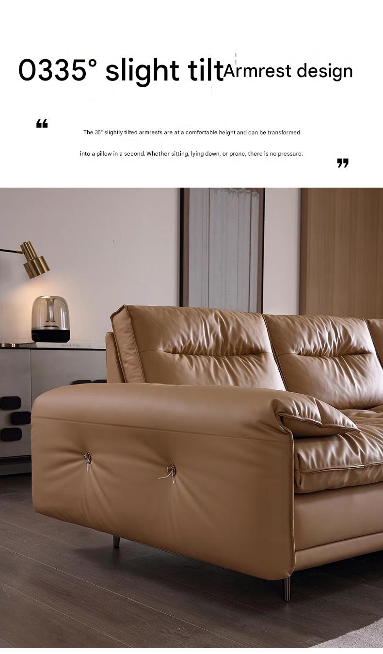 Luxury Adjustable Backrest caramel Toast Top Layer Leather Sofa