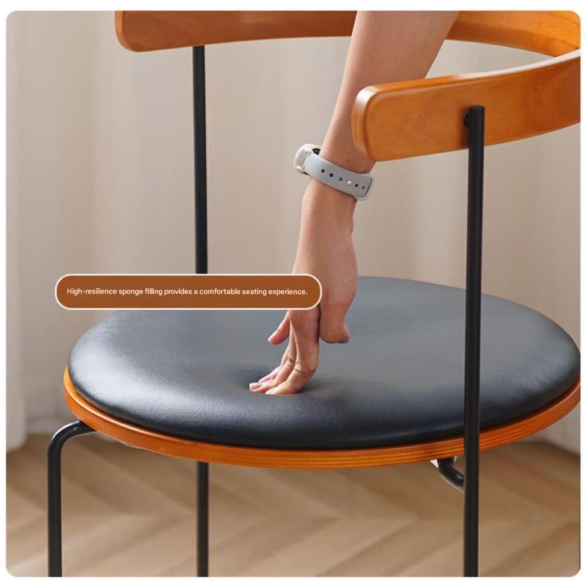 Retro Folding Wood Chair With Leather Seat Cushion