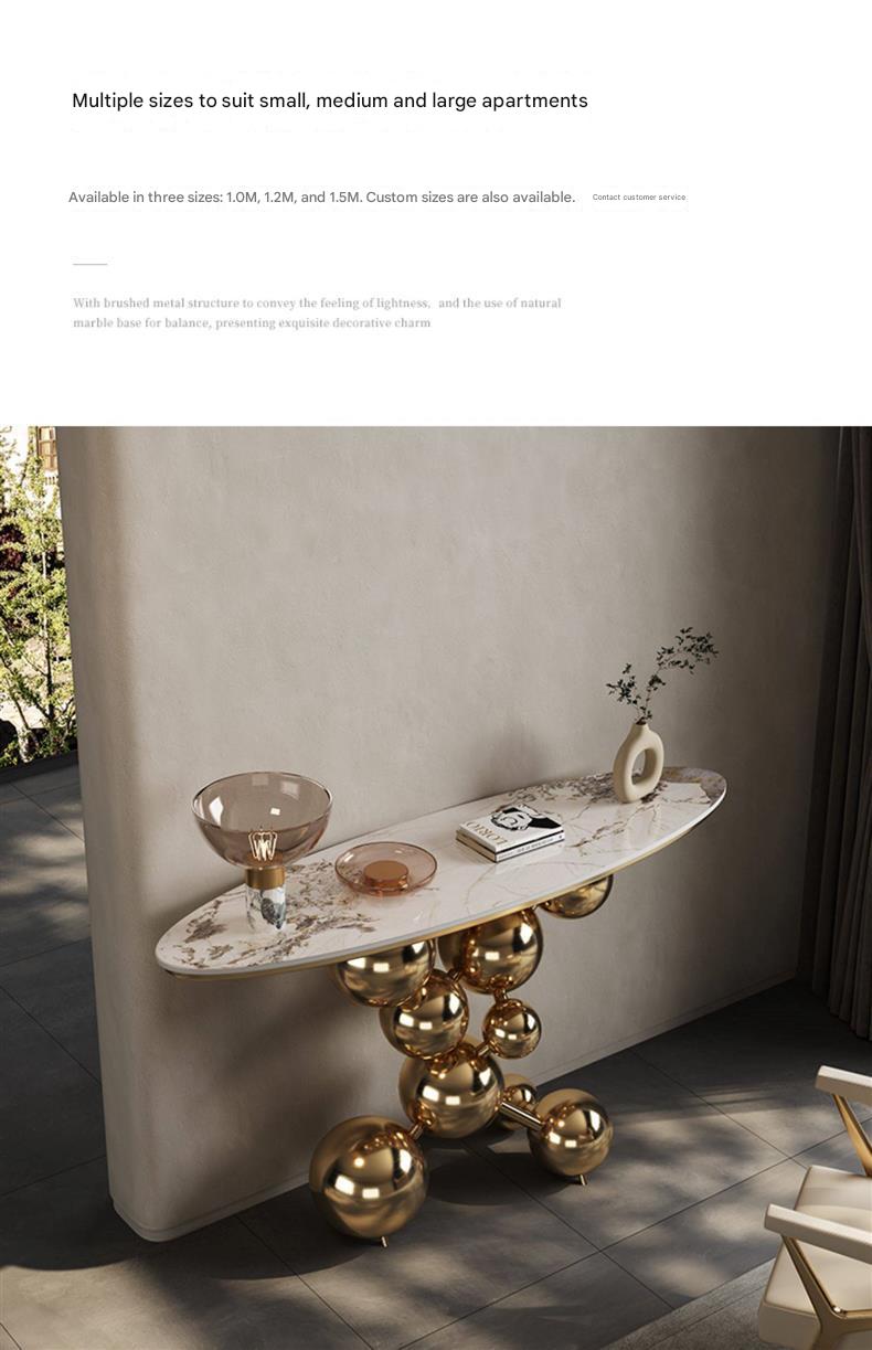 Light Luxury Rock Slab Sofa Table With Stainless Steel Base