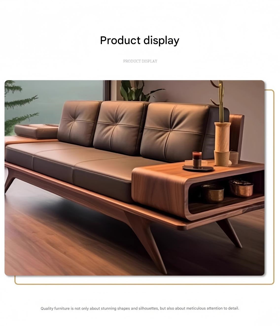 Luxury Walnut Wooden Sofa Set with Built-In Side Storage