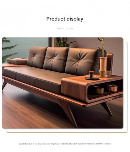 Luxury Walnut Wooden Sofa Set with Built-In Side Storage