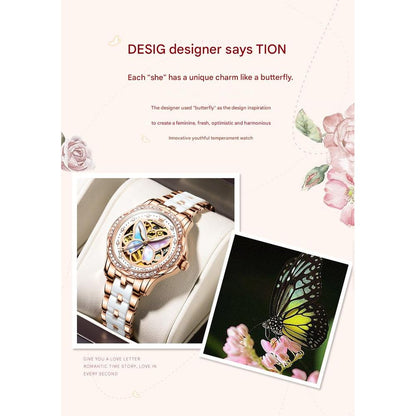 Olys Ceramic Butterfly Pearl Women's Watch