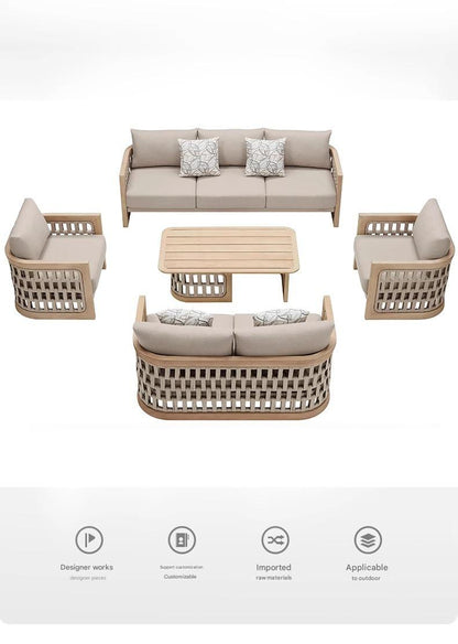 Luxury Outdoor Wooden Rattan Sofa Set with Table