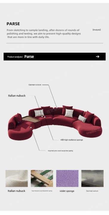 Luxury Modern Curved Sectional Sofa with Center Table