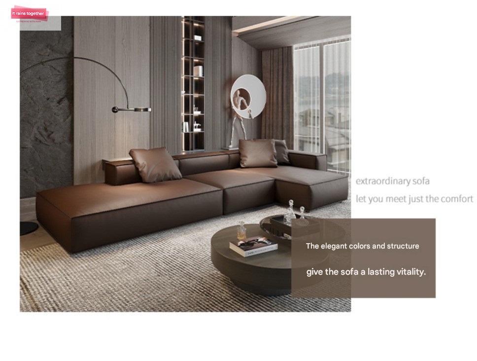 Luxury L-Shaped Leather Floor Sofa Set