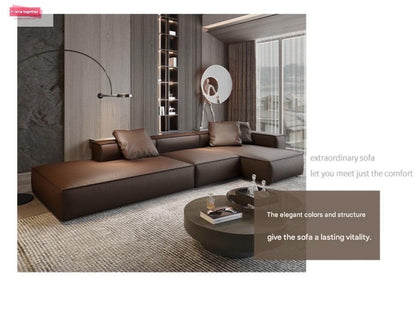 Luxury L-Shaped Leather Floor Sofa Set