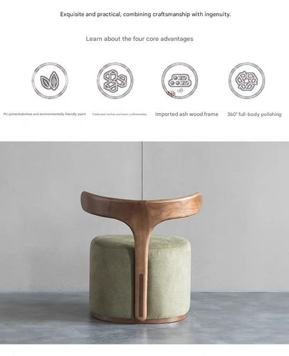 Modern Scandinavian Wooden Stool with Backrest