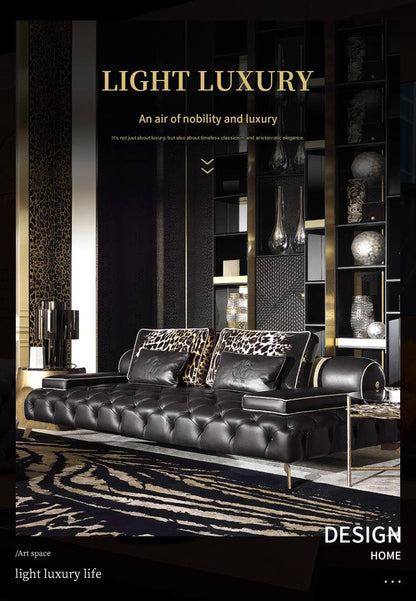 Luxury Tufted Leather Pull ButtonSofa