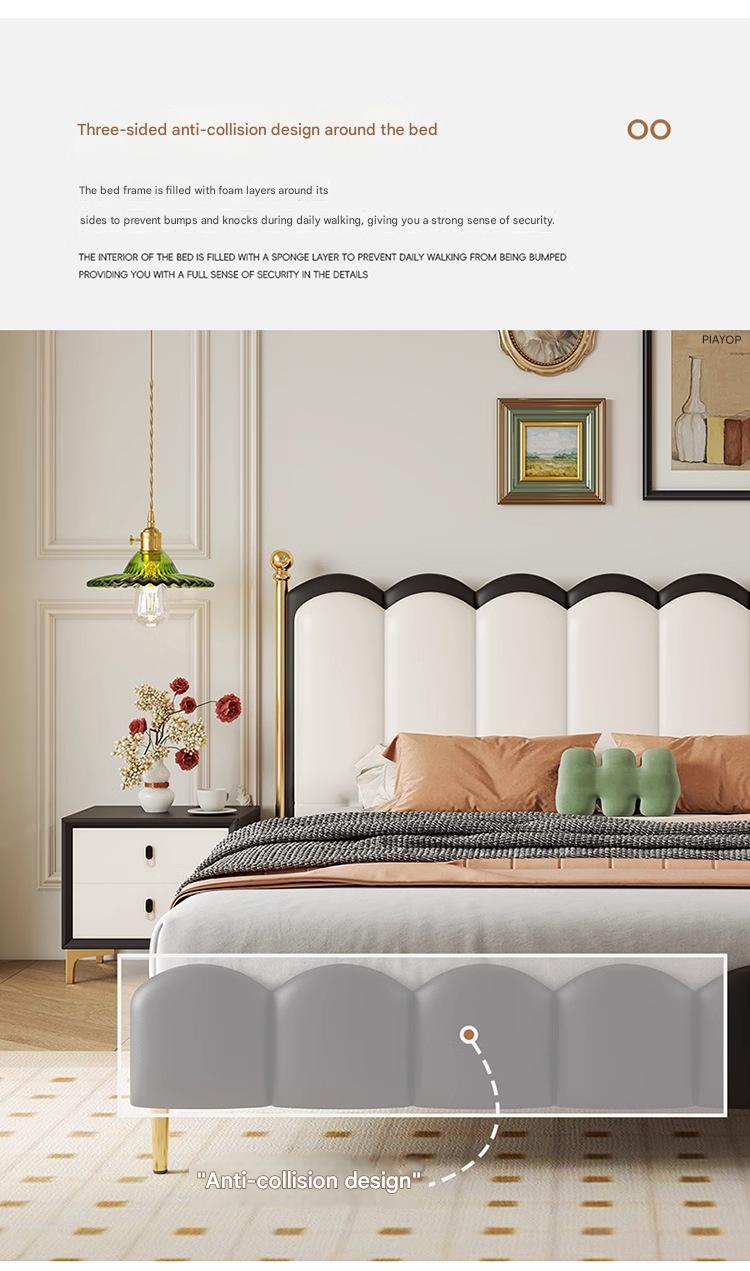 Modern Leather Double Bed with Curved Headboard