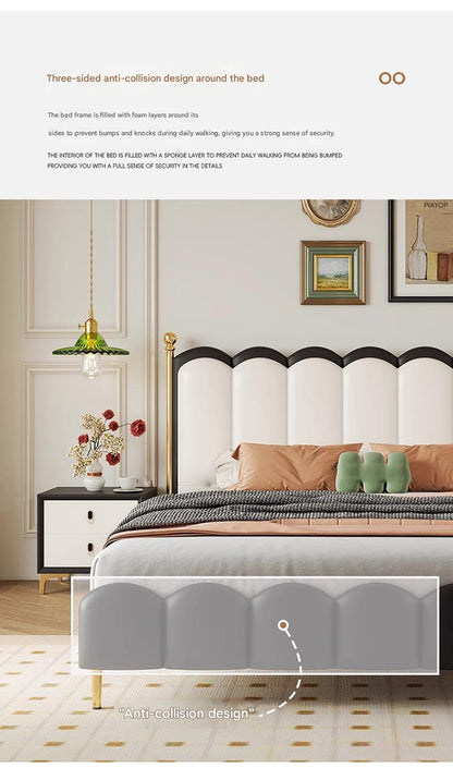 Modern Leather Double Bed with Curved Headboard
