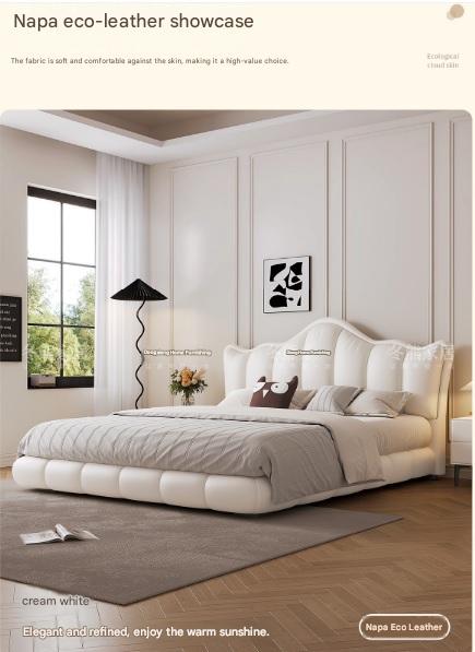 Luxury Leather Double Bed with Tufted Headboard and Storage