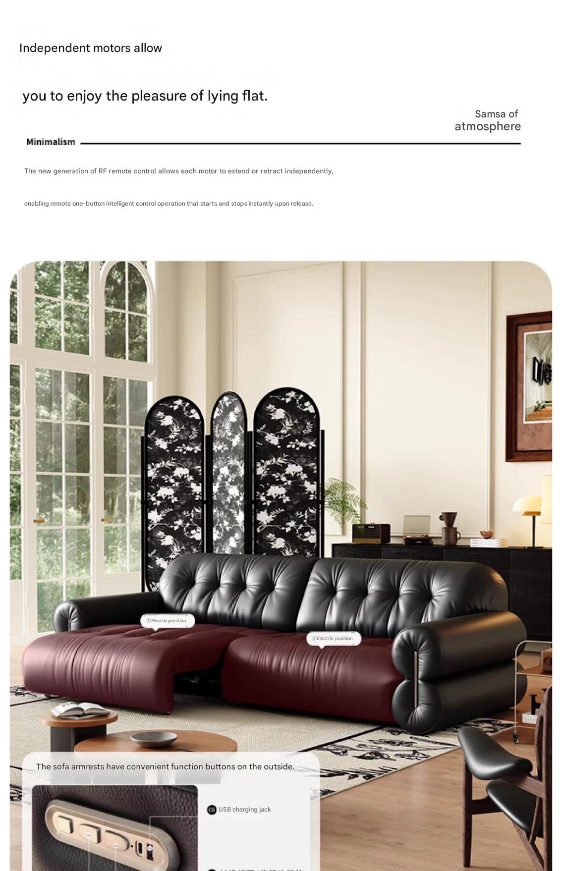 Retro Brown Sugar Cloud Electric Retractable Leather Sofa