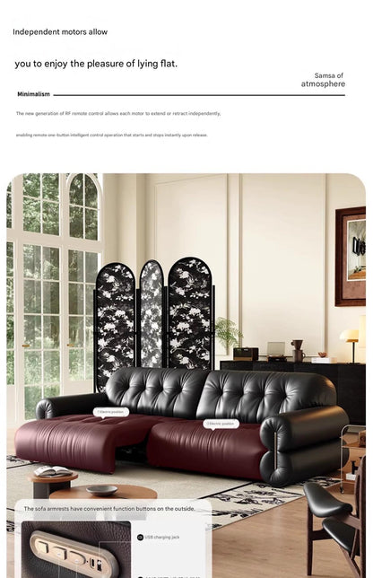 Retro Brown Sugar Cloud Electric Retractable Leather Sofa