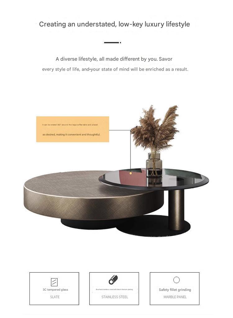 Italian Luxury Round Coffee Table with Side Table