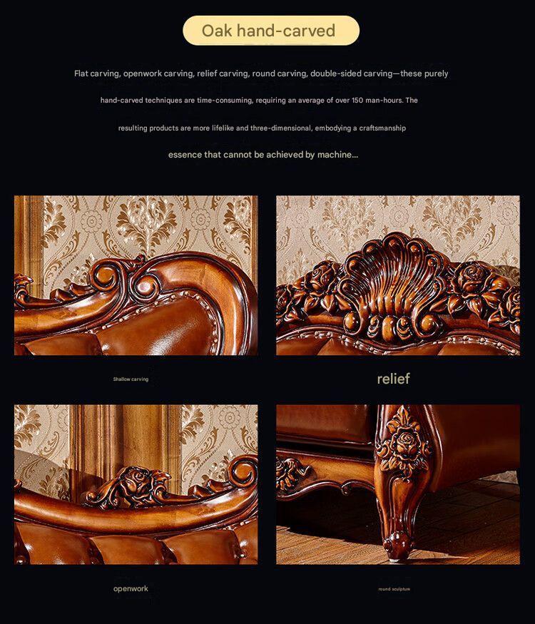 Luxury European Wooden Leather Sofa Set With Coffee Table