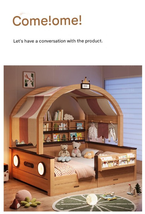 Luxury Solid Wood Kids Canopy Bed with Storage