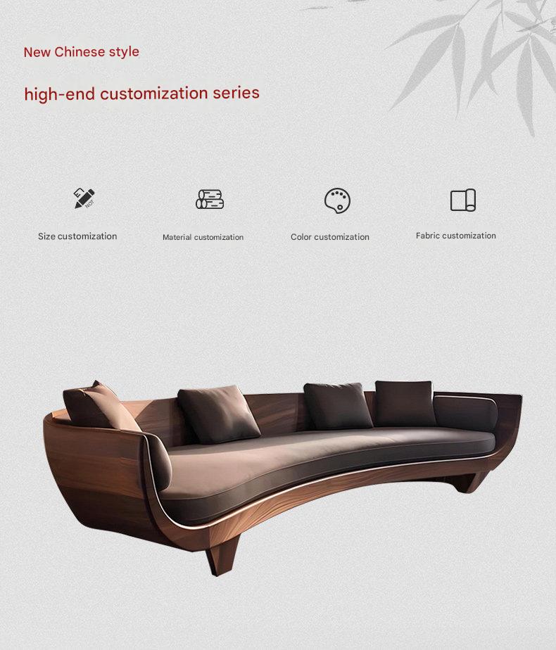 Luxury Curved Wooden Sofa with Cushions
