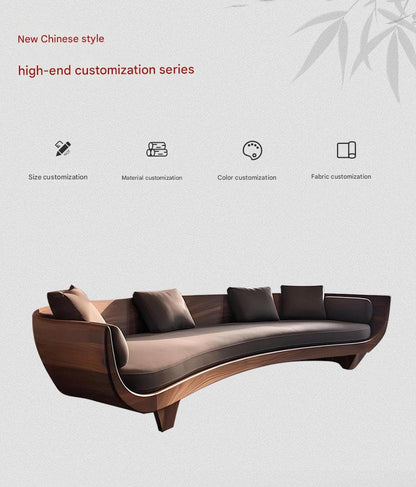 Luxury Curved Wooden Sofa with Cushions