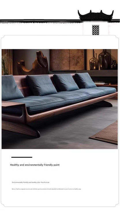 Luxury Black Walnut Three Seater Straight Sofa