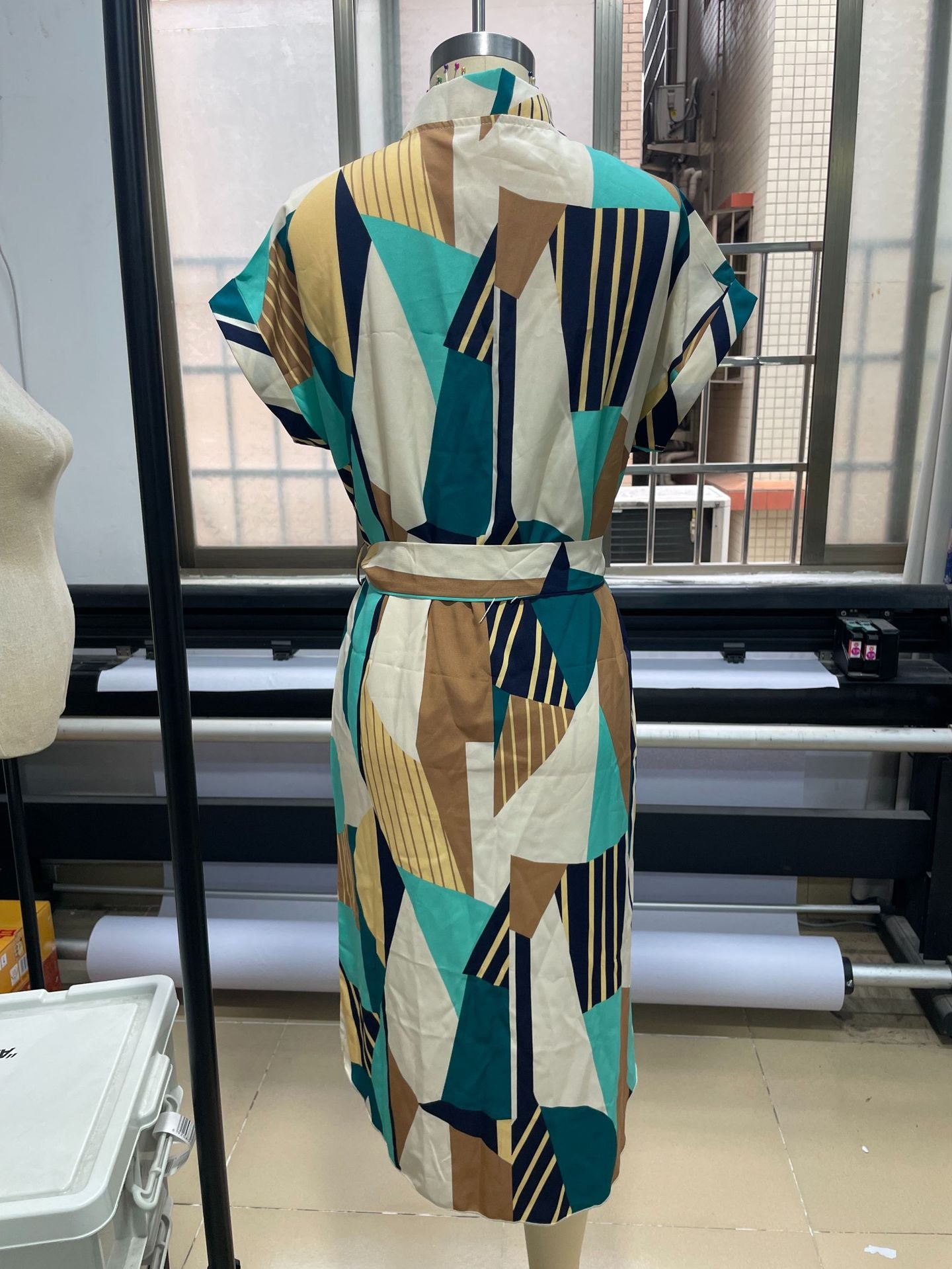 Summer Printed Bat Wing Sleeve Belt Dress