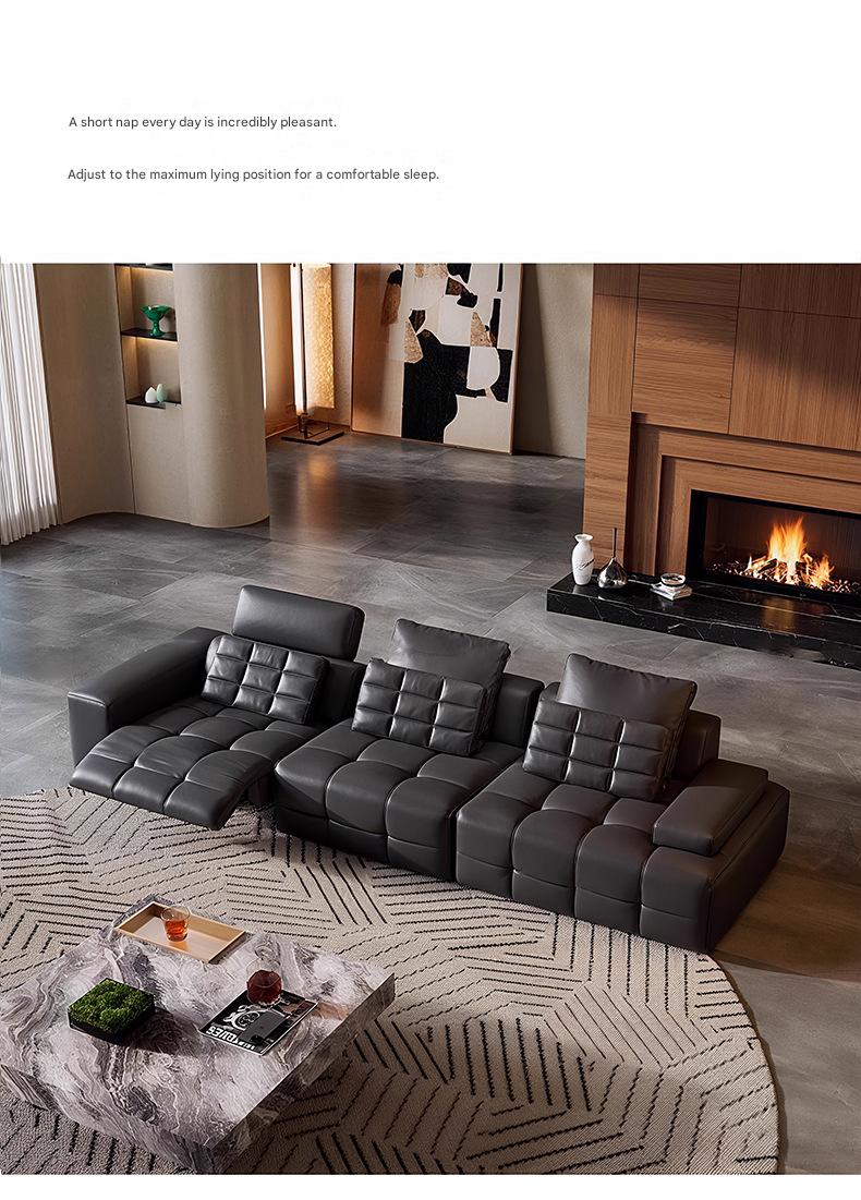 Luxury Electric Recliner Leather Sofa With Adjustable Footrest