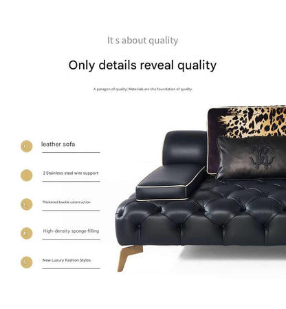 Luxury Tufted Leather Pull ButtonSofa