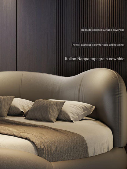 Luxury Round Leather Bed With LED